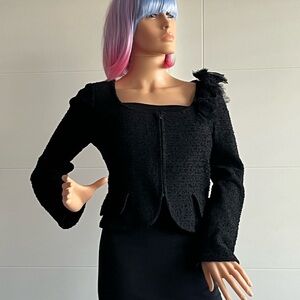 St. John Black Textured Knit zip up Jacket